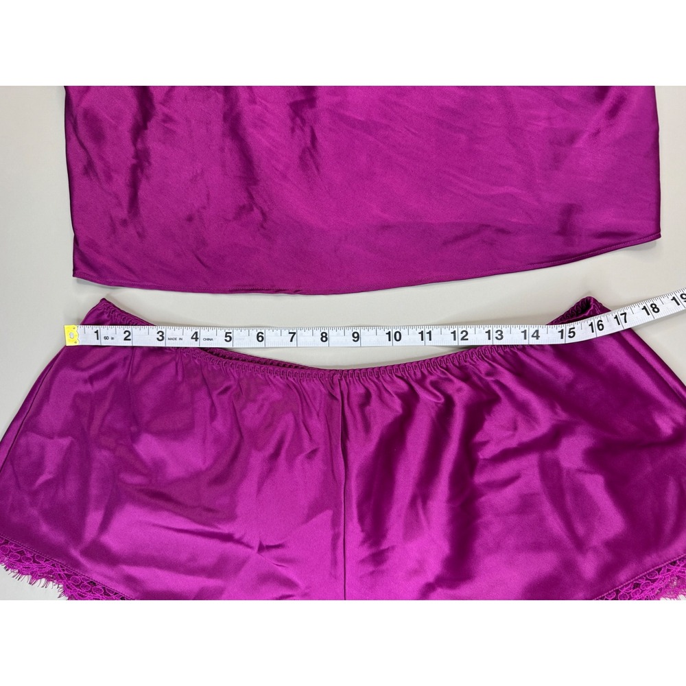 Victoria's Secret Satin Lace Pajama Set Women L Magenta Cami Shorts Boudoir Glam - Picture 4 of 14